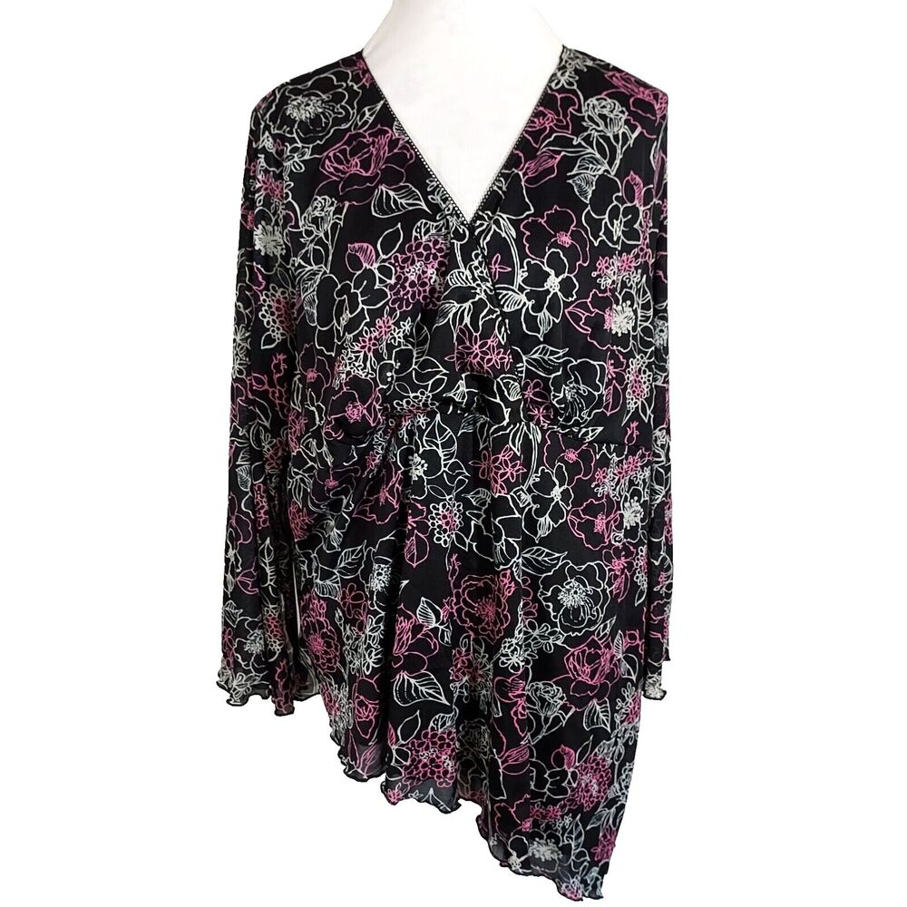 Venezia Shirt Top Womens 26/28 Poly Mesh Stretch Asymmetrical Crossover V Neck